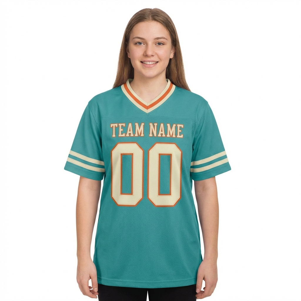 Custom Aqua & White/Orange Football Jersey