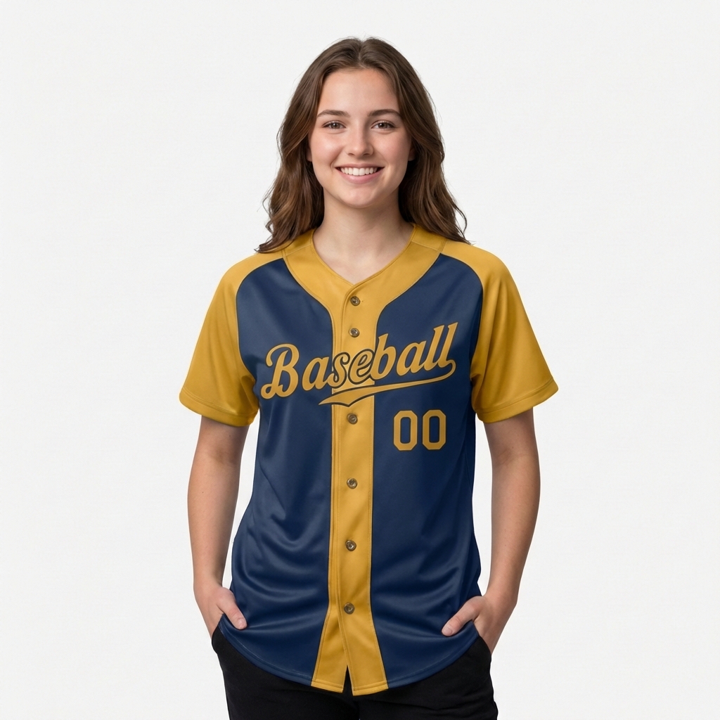 Custom Navy & Yellow Raglan Sleeves Baseball Jersey