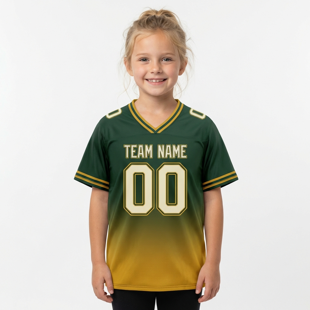 Custom Dark Green & Gold/White Fade Fashion Football Jersey