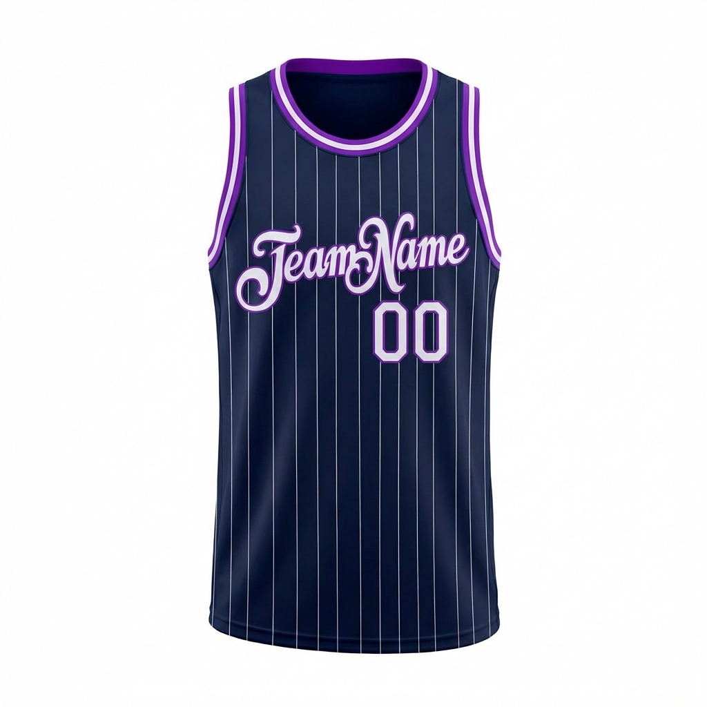 Custom Navy & White/Purple Pinstripes Basketball City Edition Jersey