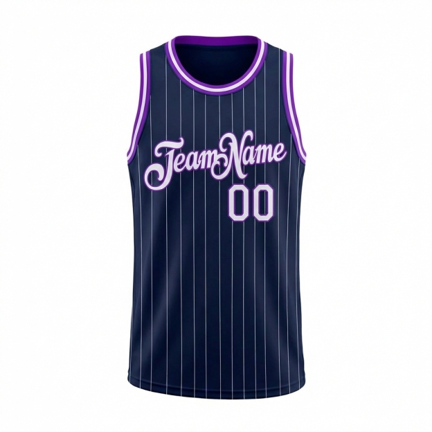 Custom Navy & White/Purple Pinstripes Basketball City Edition Jersey