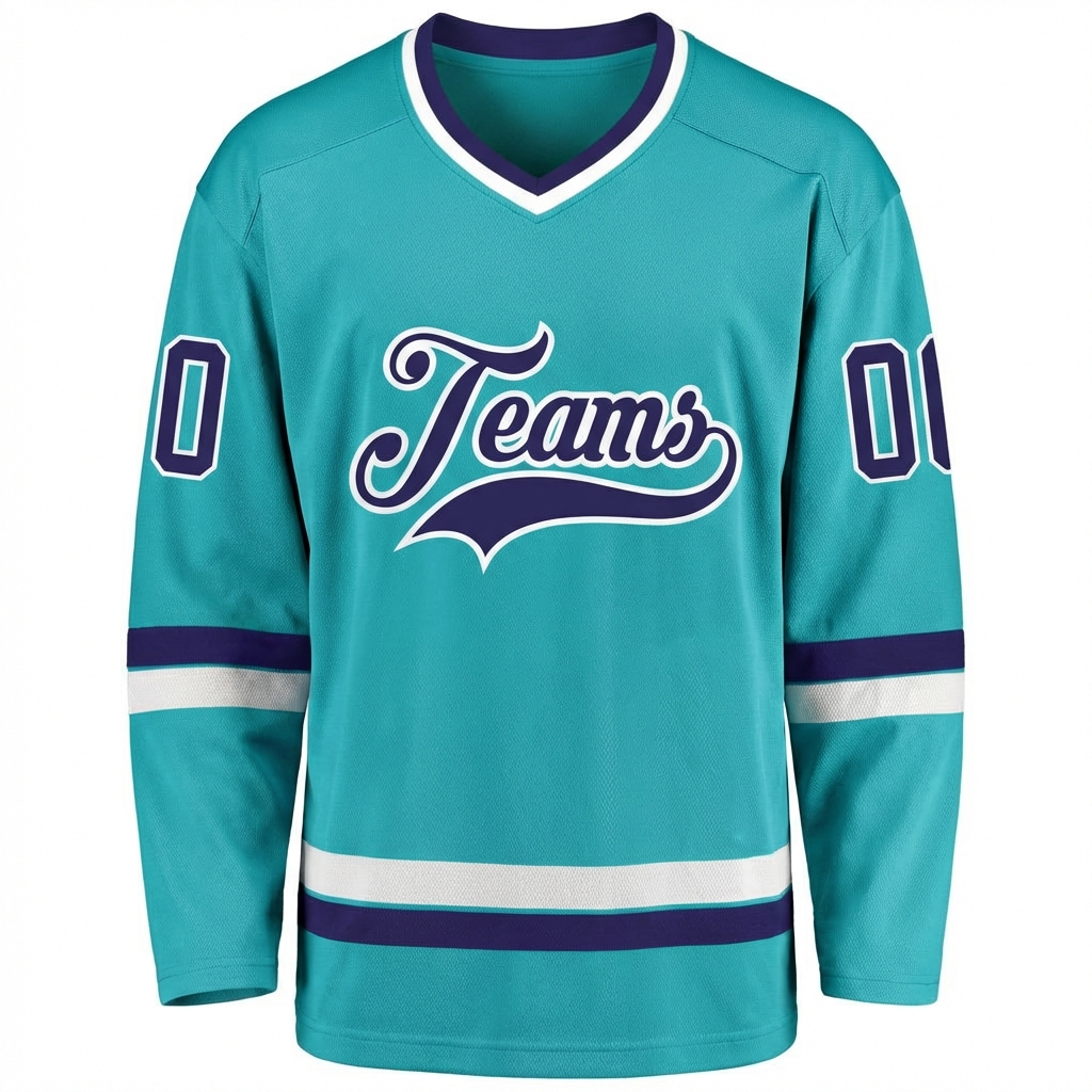 Custom Aqua & Royal/White Hockey Jersey