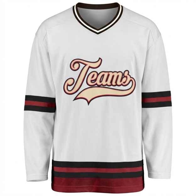 Custom White & Ceam/Pink-Black Hockey Jersey