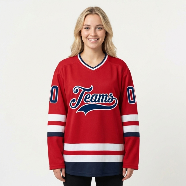 Custom Red & Navy/White Hockey Jersey