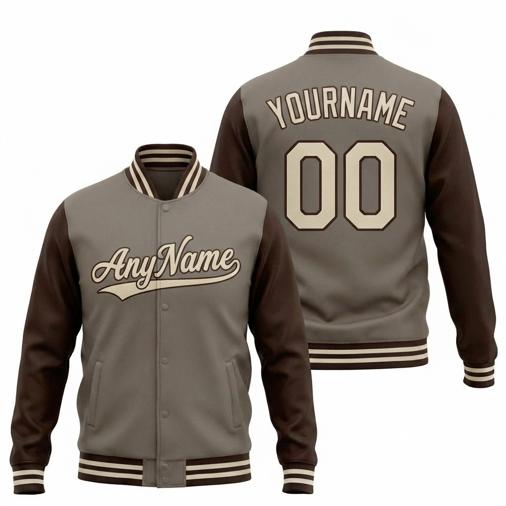 Custom Grey & White/Brown Raglan Sleeves Full-Snap Fleece Jacket