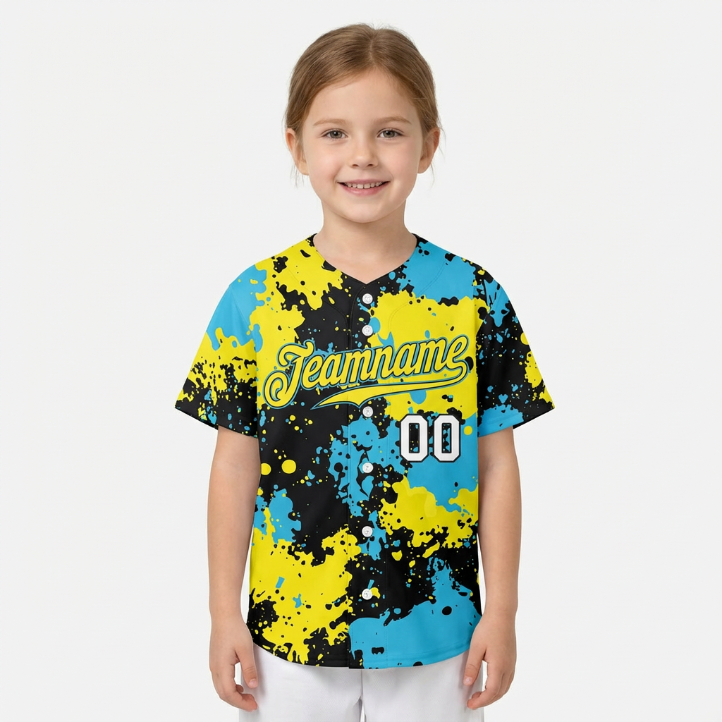 Custom Ink Splashes Blue Yellow&Black Baseball Jersey