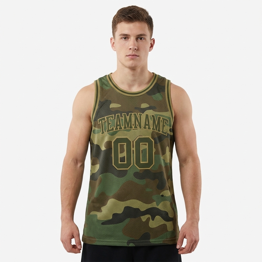 Custom Camo Olive & Khaki Salute To Service Basketball City Edition Jersey