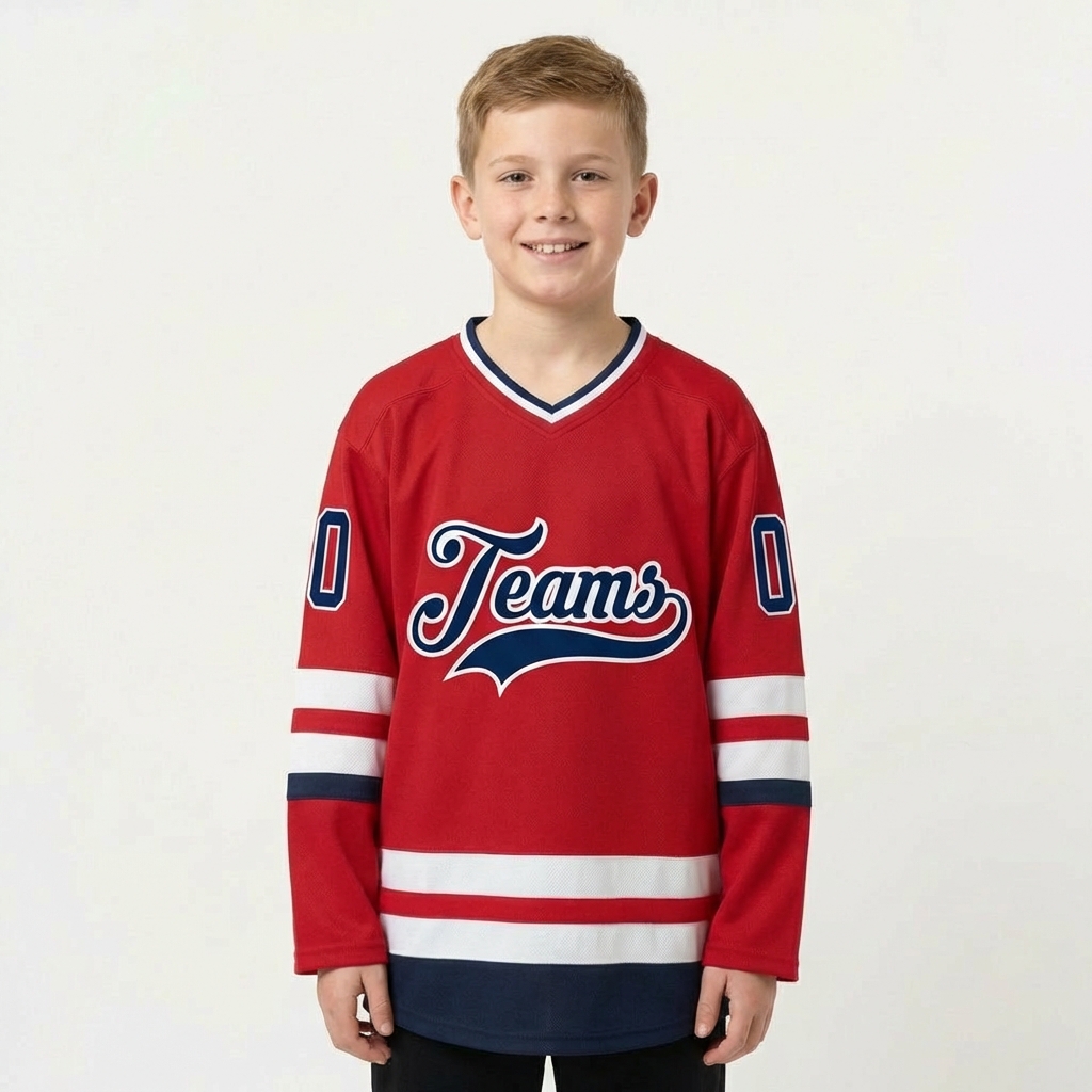 Custom Red & Navy/White Hockey Jersey
