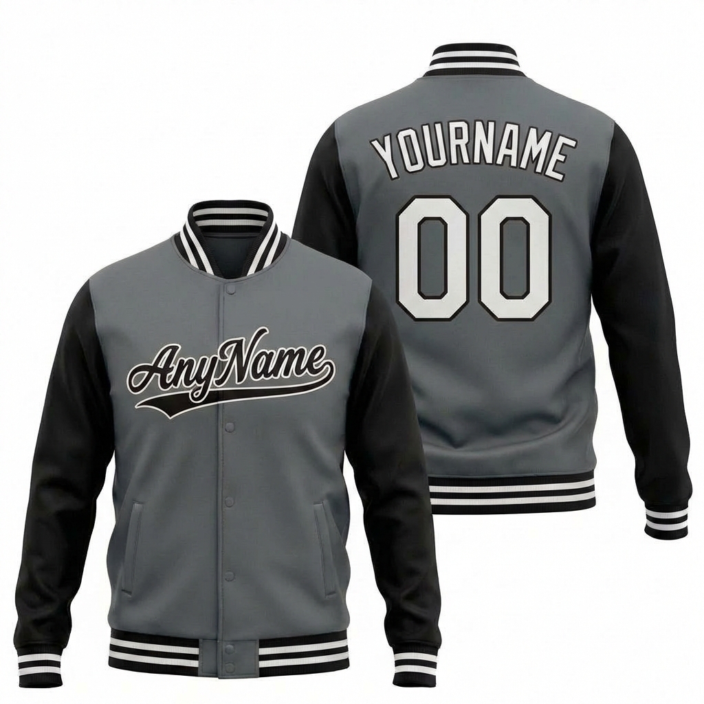 Custom Grey & Black/White Raglan Sleeves Full-Snap Fleece Jacket