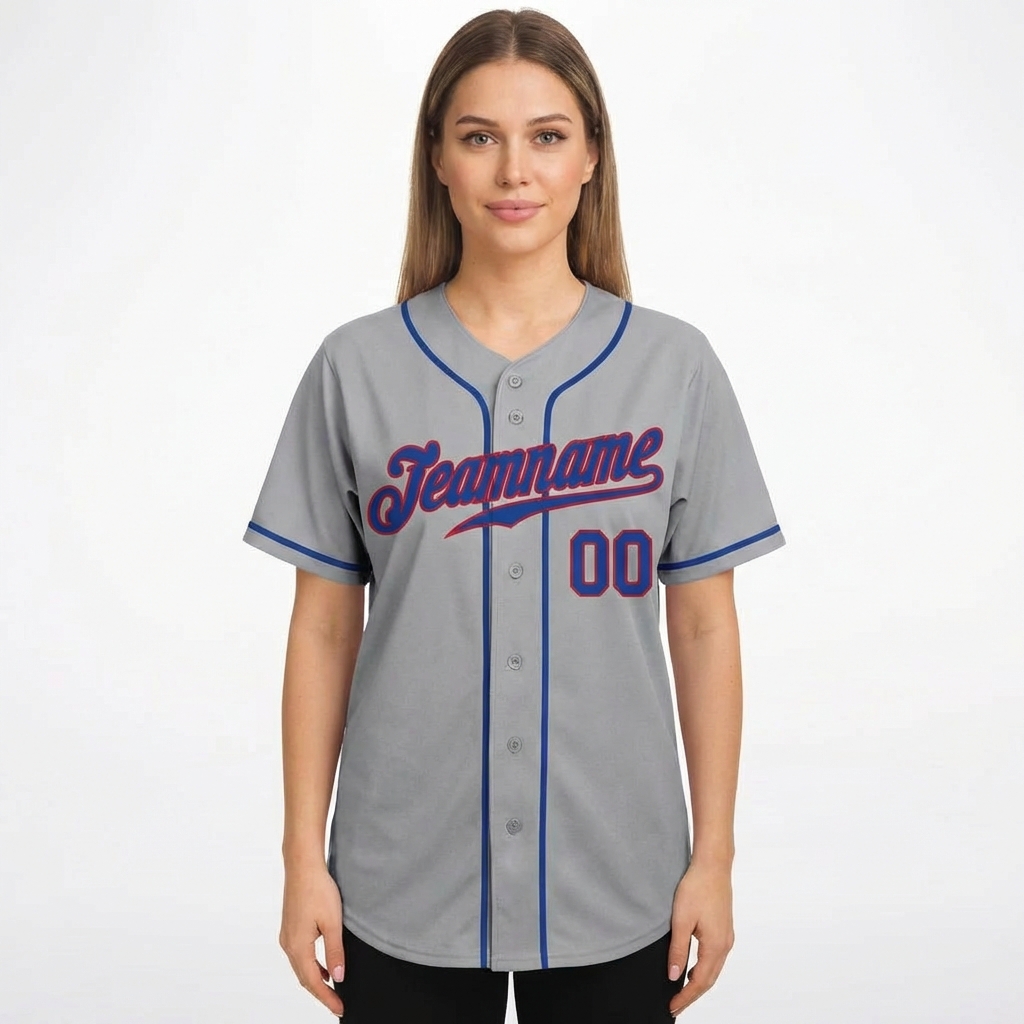 Custom Grey & Blue/Red Baseball Jersey