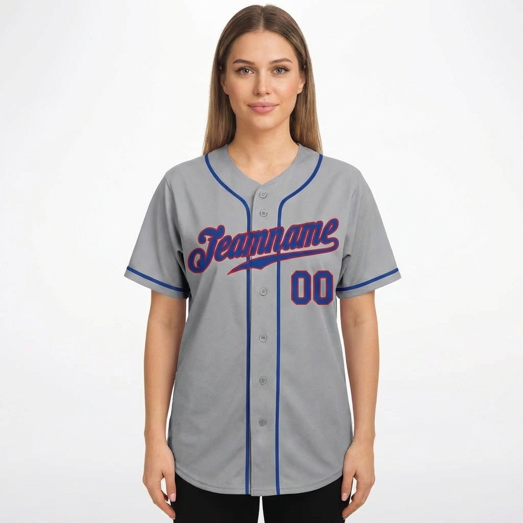 Custom Grey & Blue/Red Baseball Jersey
