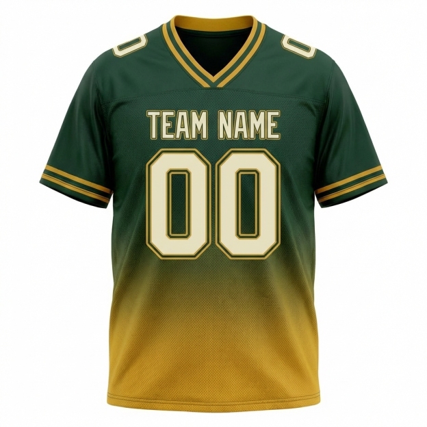 Custom Dark Green & Gold/White Fade Fashion Football Jersey