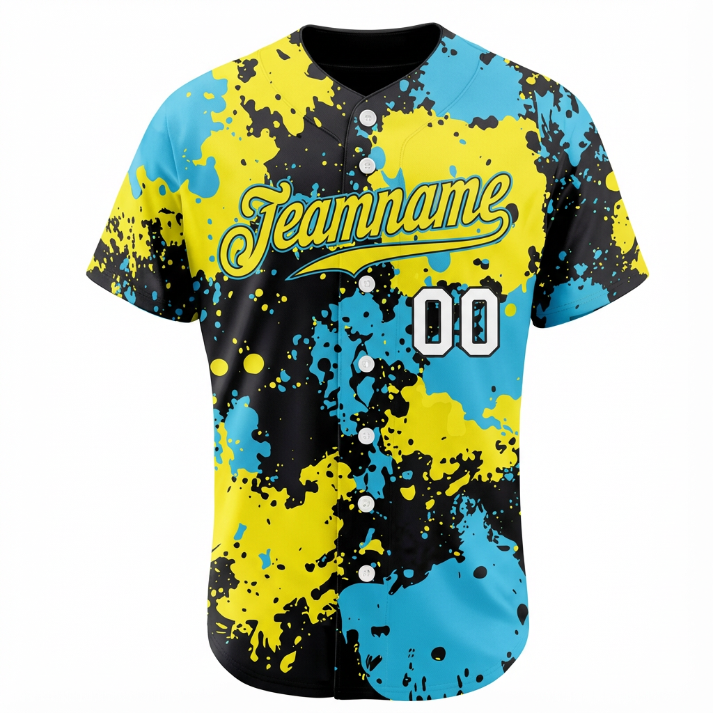 Custom Ink Splashes Blue Yellow&Black Baseball Jersey