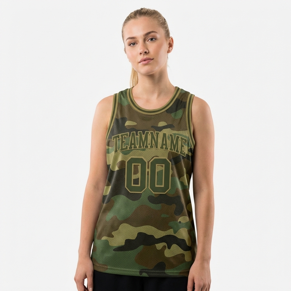 Custom Camo Olive & Khaki Salute To Service Basketball City Edition Jersey