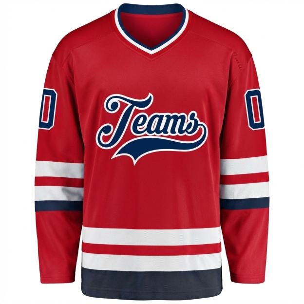 Custom Red & Navy/White Hockey Jersey