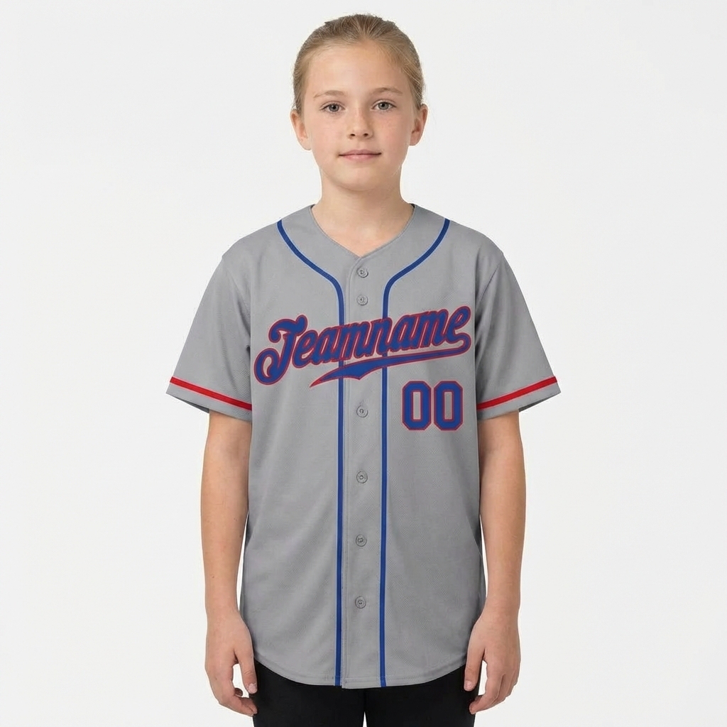 Custom Grey & Blue/Red Baseball Jersey