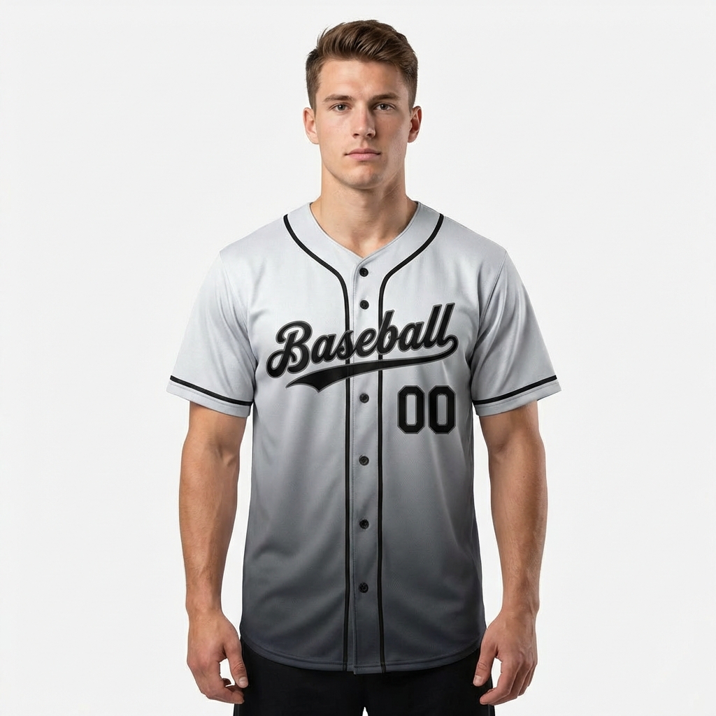 Custom White & Black/Grey Gradient Baseball Jersey