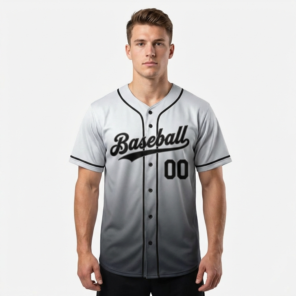 Custom White & Black/Grey Gradient Baseball Jersey