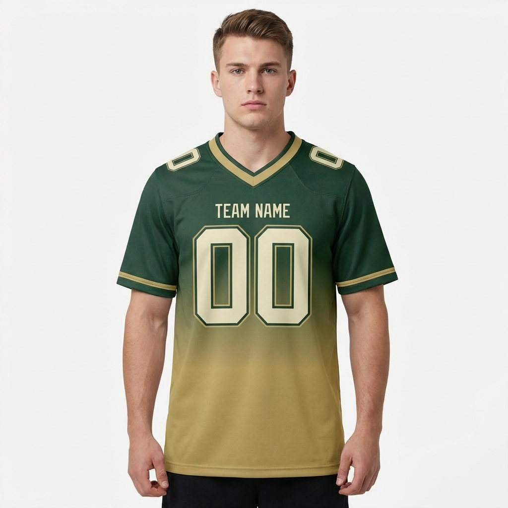 Custom Dark Green & Khaki/White Fade Fashion Football Jersey