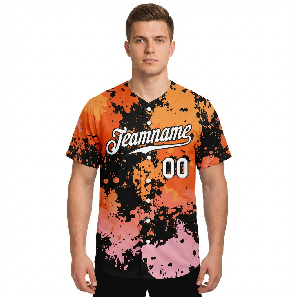 Custom Ink Splashes Orange Whitw&Black Baseball Jersey
