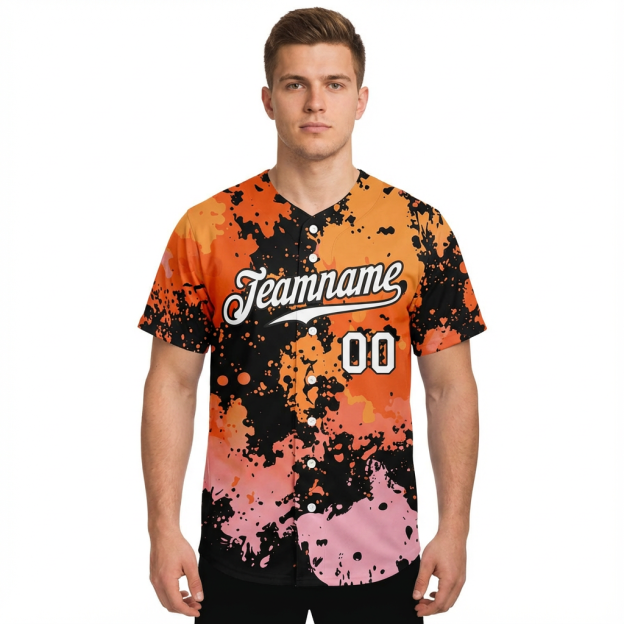 Custom Ink Splashes Orange Whitw&Black Baseball Jersey