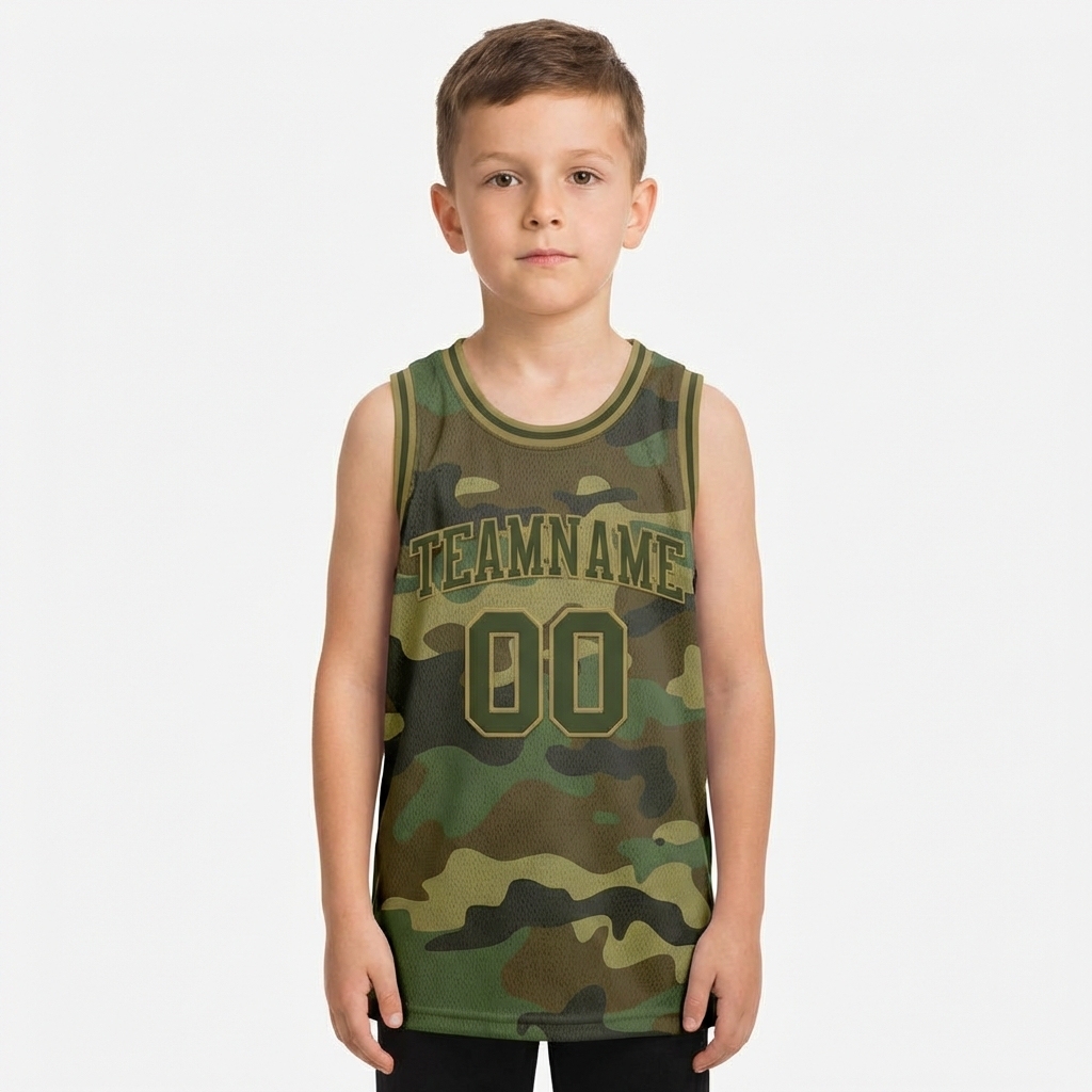 Custom Camo Olive & Khaki Salute To Service Basketball City Edition Jersey