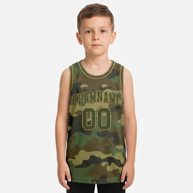 Custom Camo Olive & Khaki Salute To Service Basketball City Edition Jersey