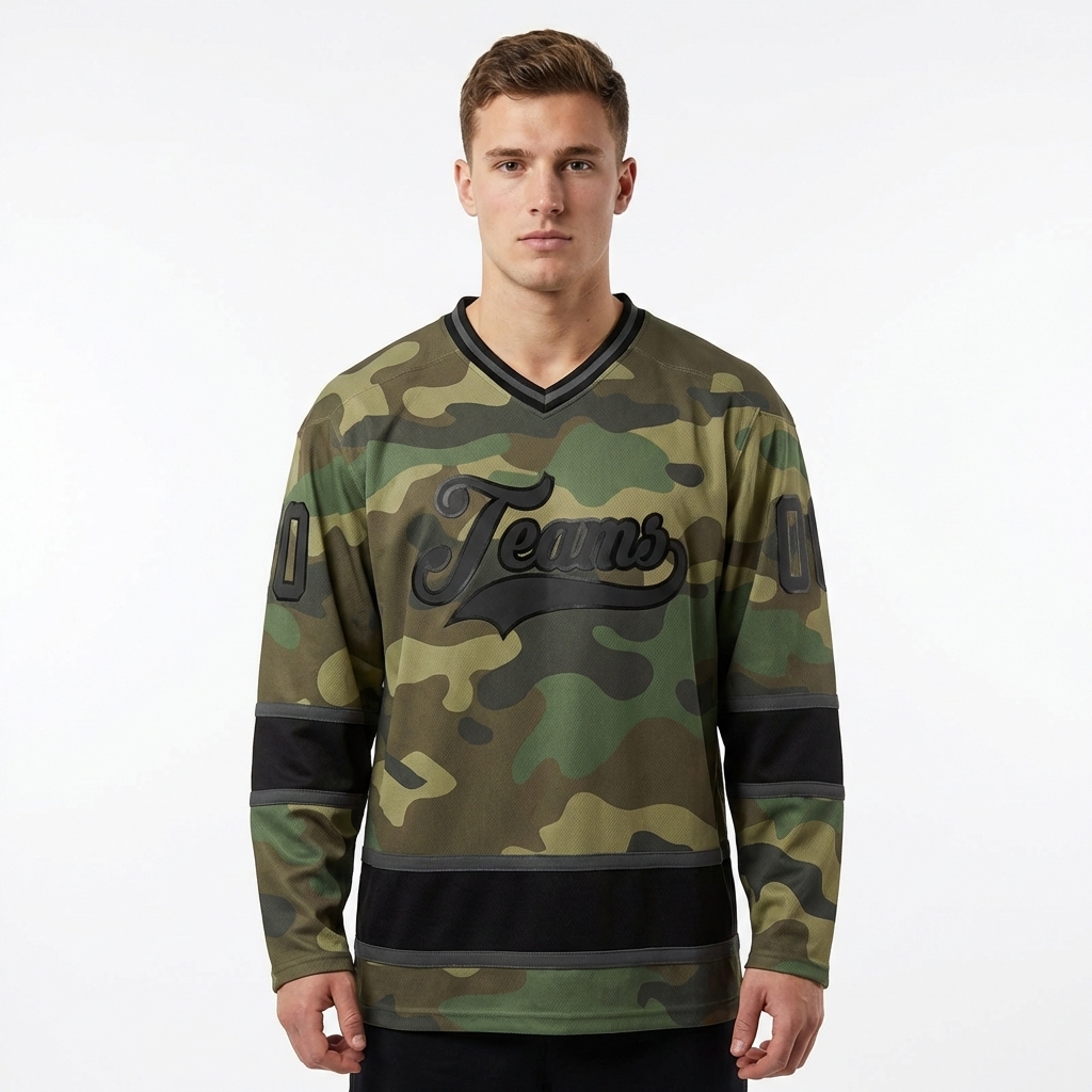 Custom Camo Black & Grey Salute To Service Hockey Jersey