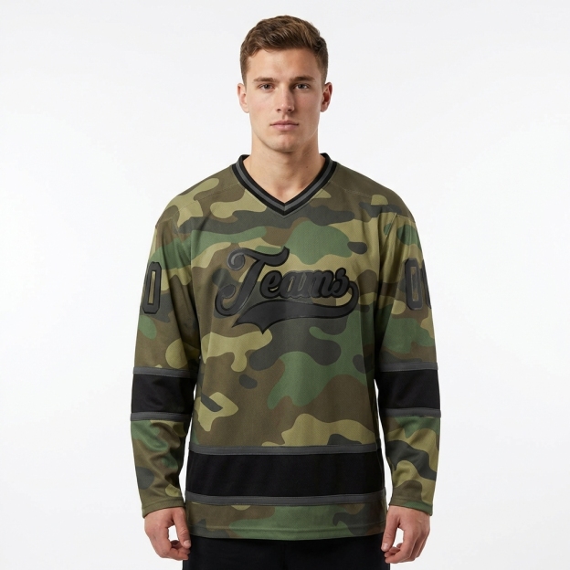 Custom Camo Black & Grey Salute To Service Hockey Jersey