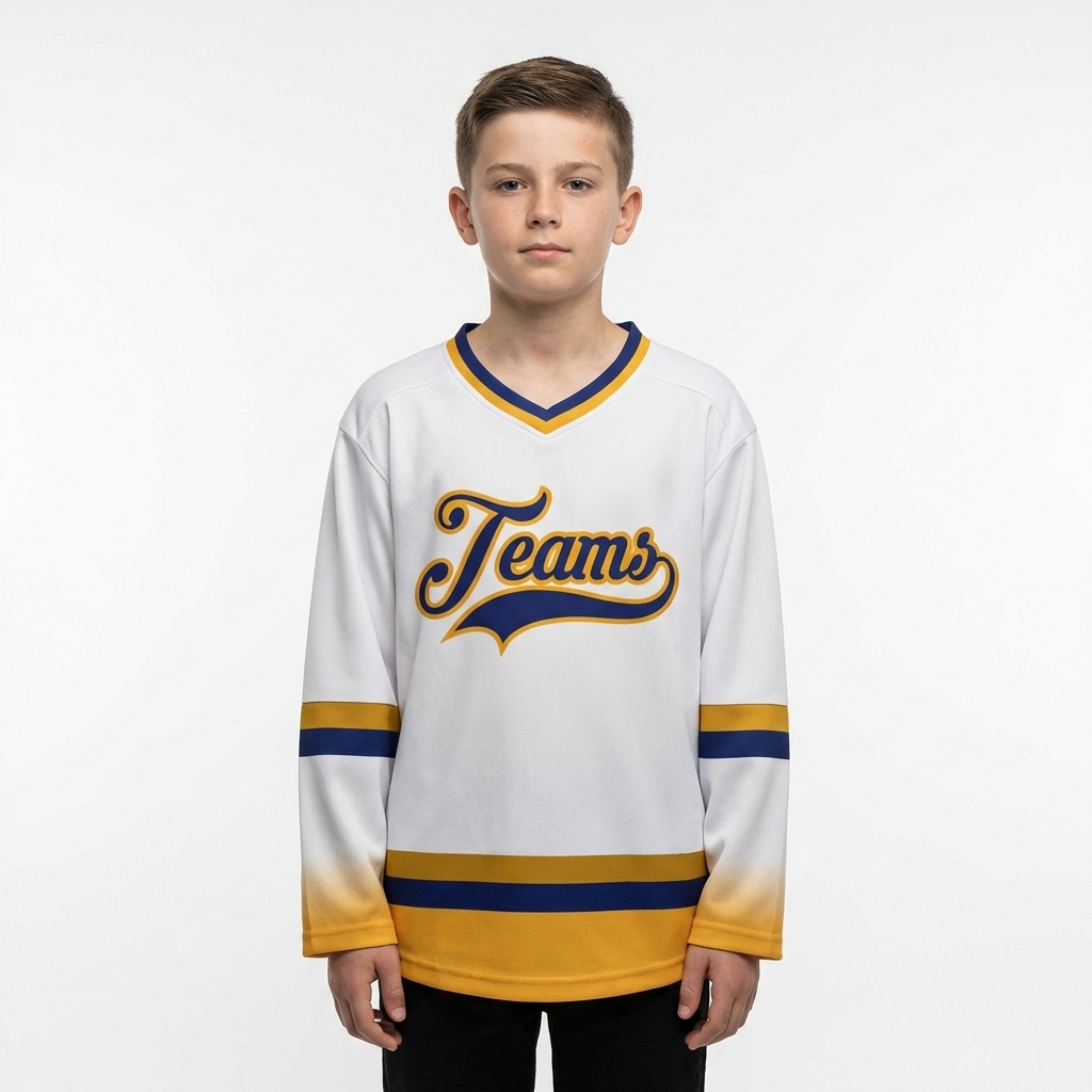 Custom White & Navy/Yellow Hockey Jersey