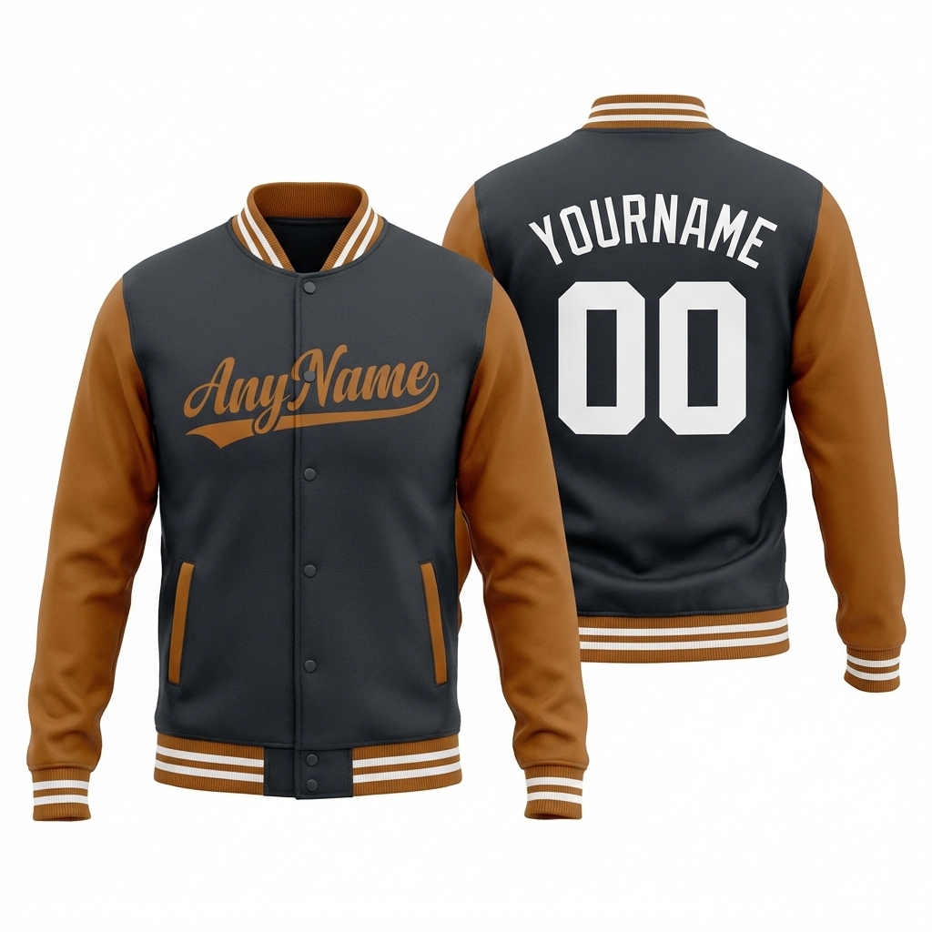 Custom Dark Grey & Brown/White Raglan Sleeves Full-Snap Fleece Jacket