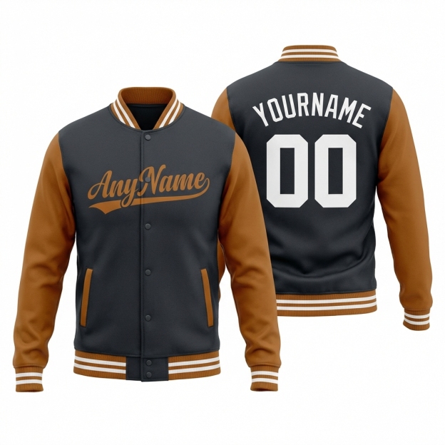 Custom Dark Grey & Brown/White Raglan Sleeves Full-Snap Fleece Jacket