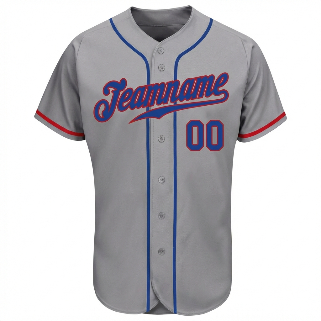 Custom Grey & Blue/Red Baseball Jersey
