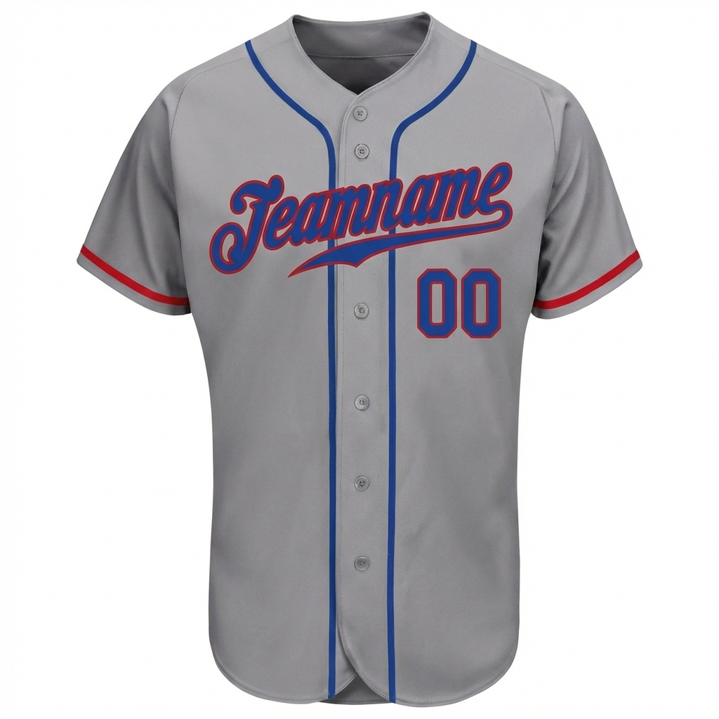 Custom Grey & Blue/Red Baseball Jersey