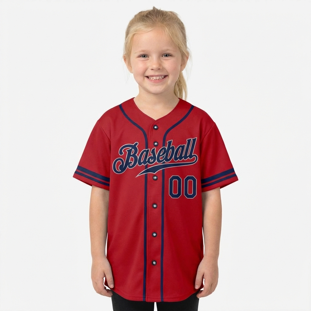 Custom Red & Navy/Sliver Baseball Jersey
