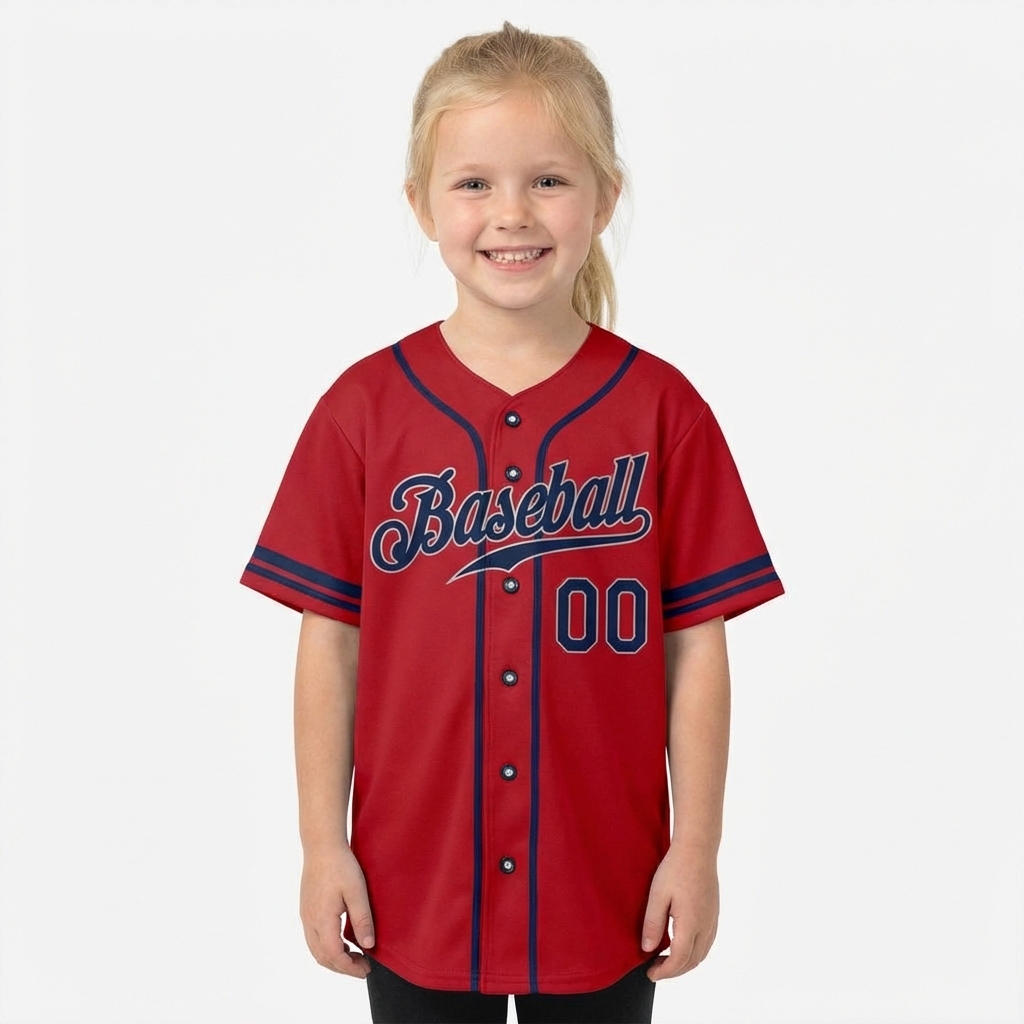 Custom Red & Navy/Sliver Baseball Jersey