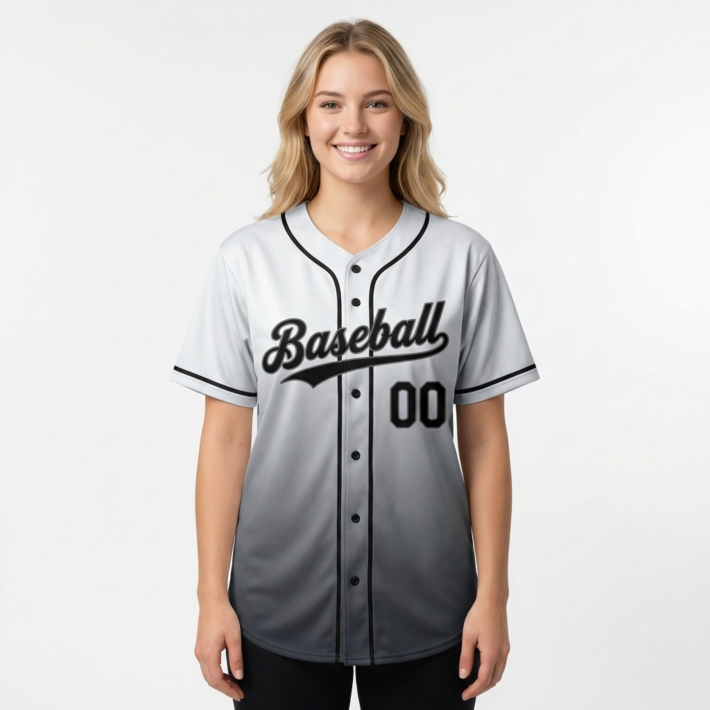 Custom White & Black/Grey Gradient Baseball Jersey
