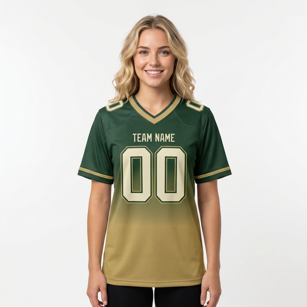Custom Dark Green & Khaki/White Fade Fashion Football Jersey