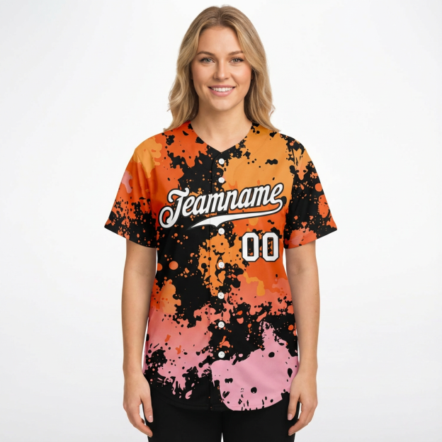 Custom Ink Splashes Orange Whitw&Black Baseball Jersey