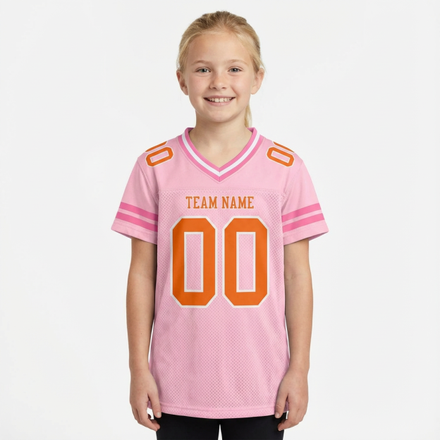 Custom Pink & Orange/White Green Football Jersey