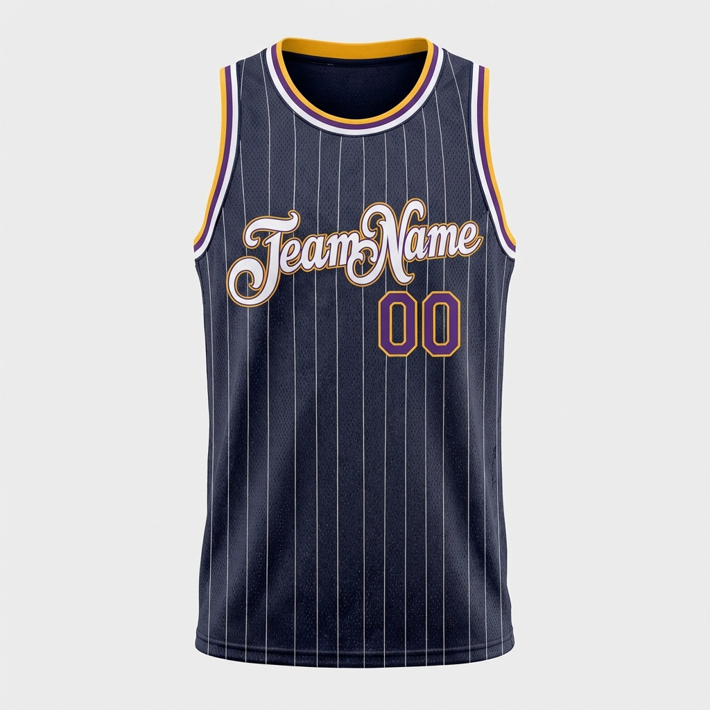 Custom Navy & White/Yellow Pinstripes Basketball City Edition Jersey