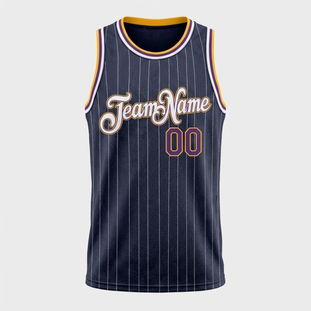 Custom Navy & White/Yellow Pinstripes Basketball City Edition Jersey