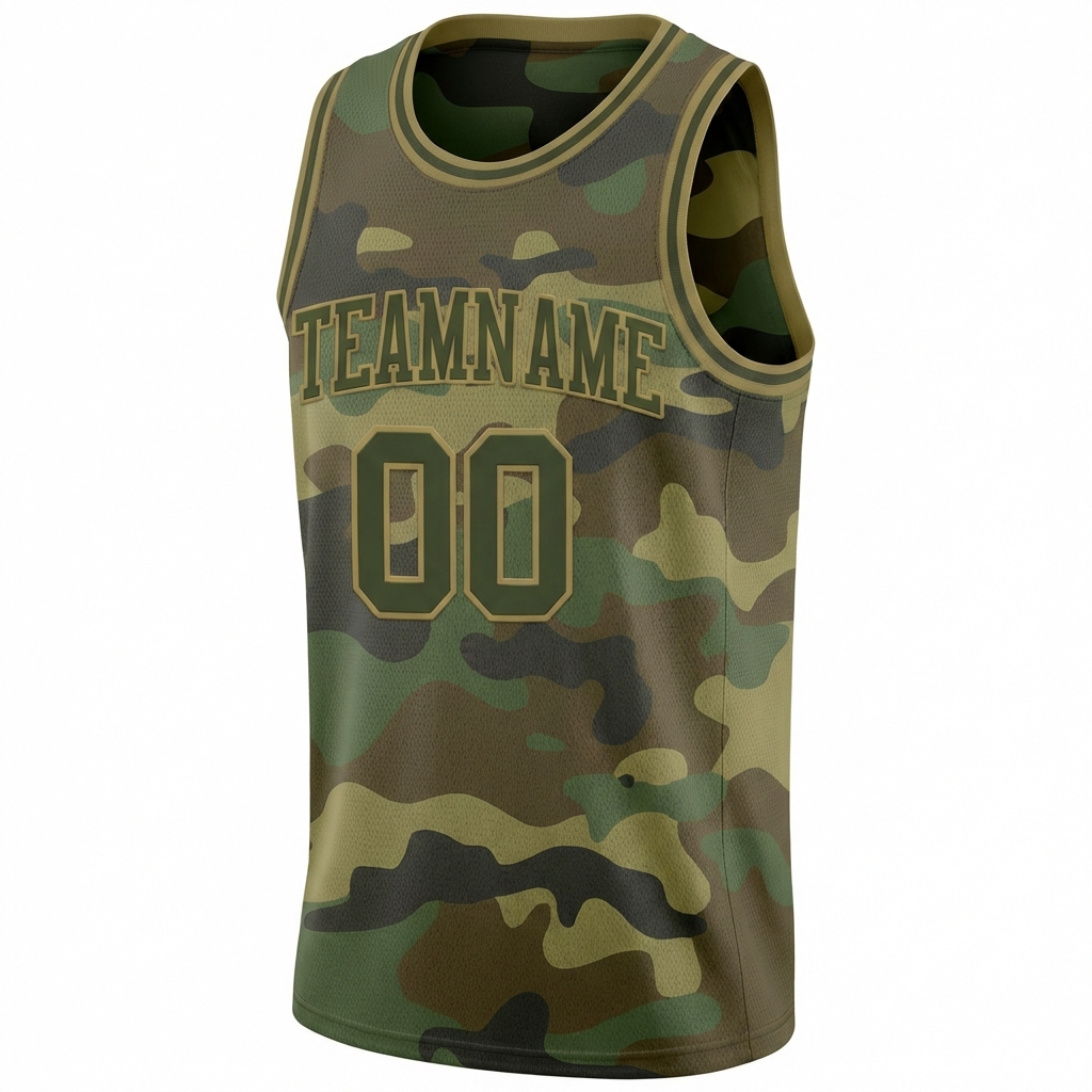 Custom Camo Olive & Khaki Salute To Service Basketball City Edition Jersey