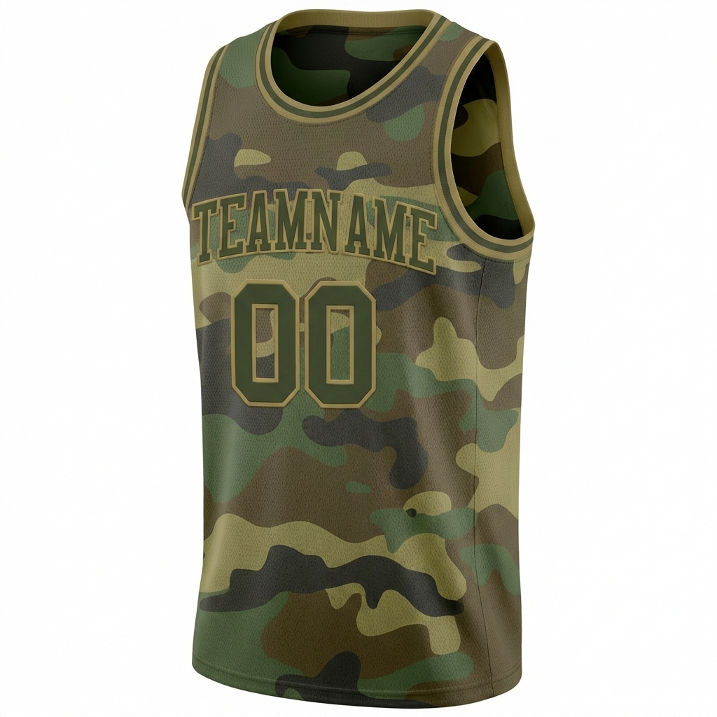Custom Camo Olive & Khaki Salute To Service Basketball City Edition Jersey