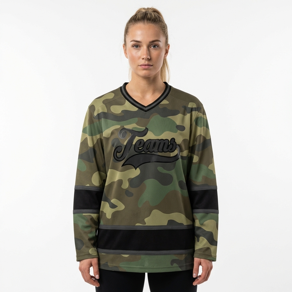 Custom Camo Black & Grey Salute To Service Hockey Jersey