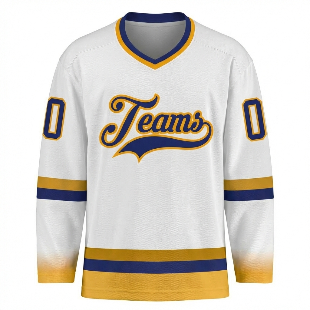 Custom White & Navy/Yellow Hockey Jersey