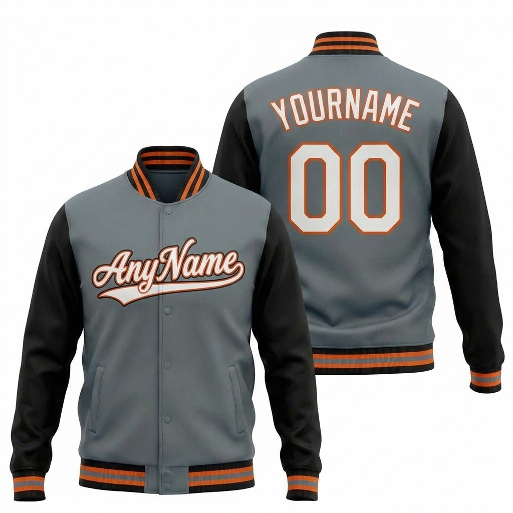 Custom Grey & White/Orange Raglan Sleeves Full-Snap Fleece Jacket