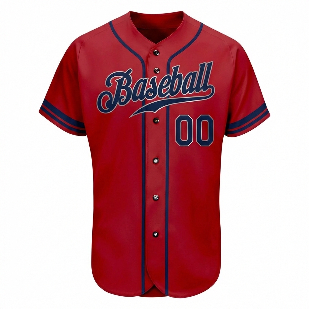 Custom Red & Navy/Sliver Baseball Jersey