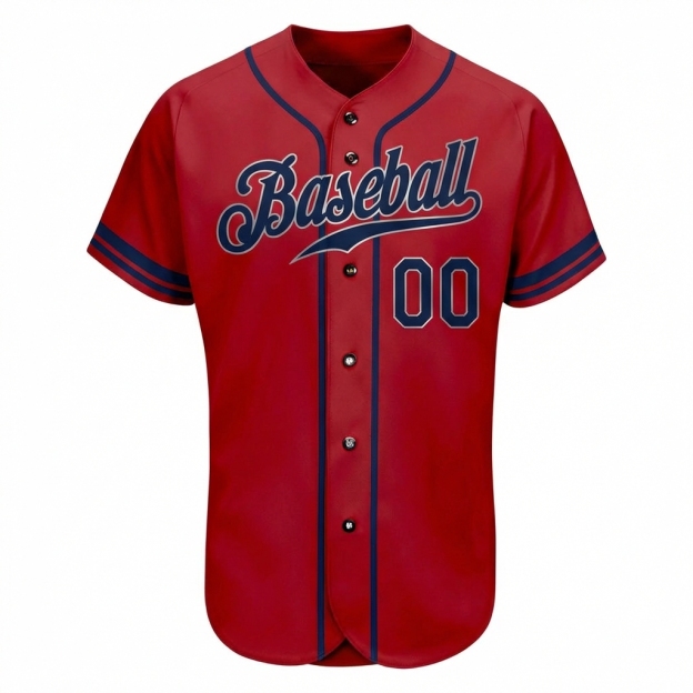 Custom Red & Navy/Sliver Baseball Jersey