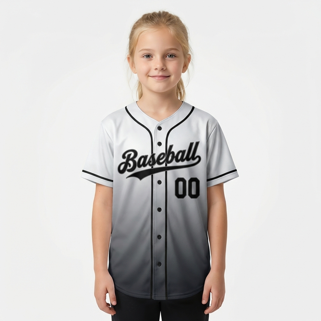 Custom White & Black/Grey Gradient Baseball Jersey